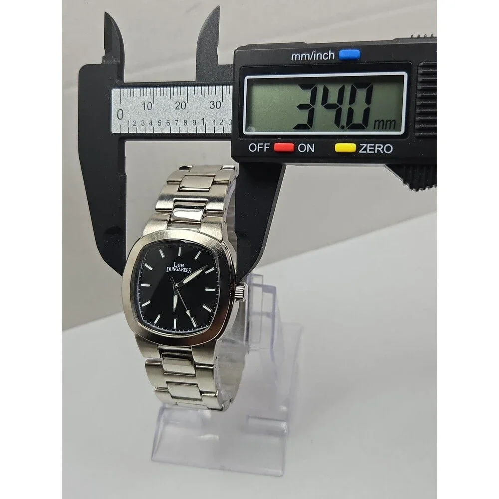Vintage Lee Dungarees Mens Black Cushion Dial Silver Bracelet Quartz New Battery